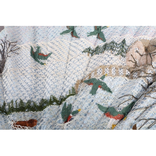 101 - Ann Collier: “The Duck Shoot”, a large, mixed lace fan, the monture of incised and shaped bone, the ... 