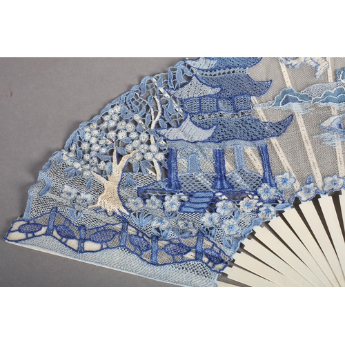 102 - Ann Collier: Willow Pattern, a large leaf of needle lace applied to embroidered net, mounted à l’ang... 