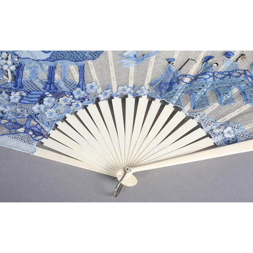 102 - Ann Collier: Willow Pattern, a large leaf of needle lace applied to embroidered net, mounted à l’ang... 