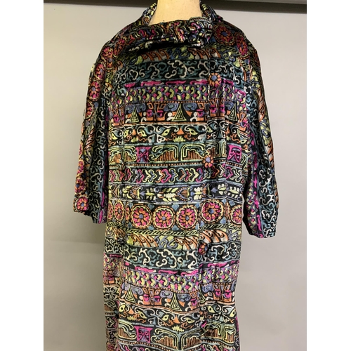 269 - Liberty: A 1920’s/1930’s polychrome soft velvet coat, the sleeves to the elbow, the design a mix of ... 