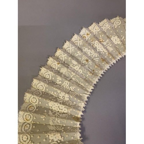 72 - A large selection of 19th century lace fan leaves, plus a small lace parasol cover (A/F) and a leaf ... 