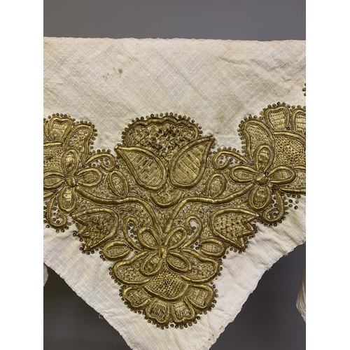 316 - Ottoman, elaborate gold work on three items: the first, a shawl with elaborate ends worked with gold... 