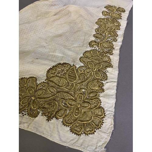 316 - Ottoman, elaborate gold work on three items: the first, a shawl with elaborate ends worked with gold... 