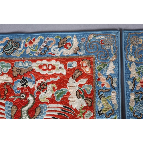 343 - A “pair “of Chinese Rank badges, Qing Dynasty, Civilian rank, unusual in several aspects: no opening... 