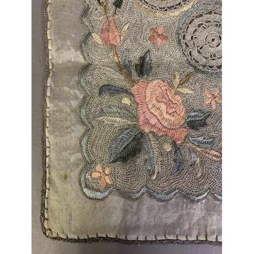 307 - Ottoman: A densely embroidered panel of fine silk gauze, the outer section worked in tambour stitch,... 