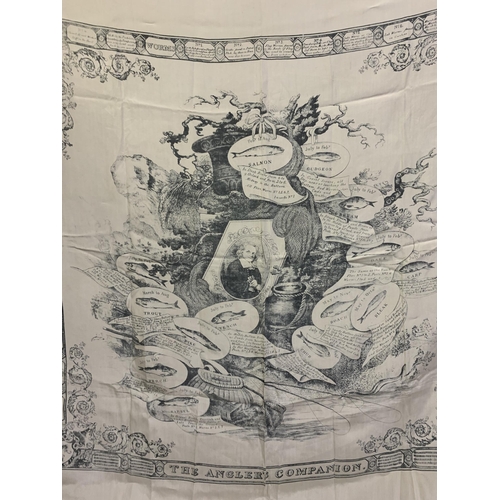 246 - A VICTORIAN SILK SCARF - THE ANGLERS COMPANION: a printed silk scarf with a depiction of Izaak Walto... 