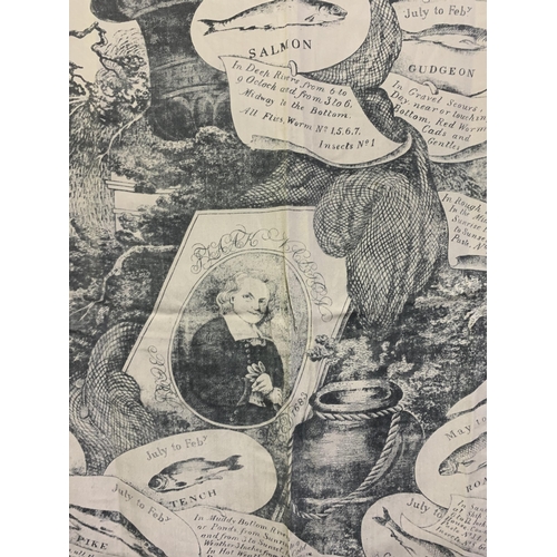 246 - A VICTORIAN SILK SCARF - THE ANGLERS COMPANION: a printed silk scarf with a depiction of Izaak Walto... 