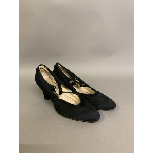 278 - Three pairs of 20th century shoes: the first pair, in black fabric with a light asymmetrical stripe,... 