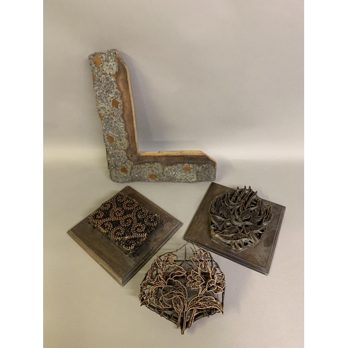 225 - An antique metal block for fabric printing, with metal handle, designed as a spray of flowers, appro... 