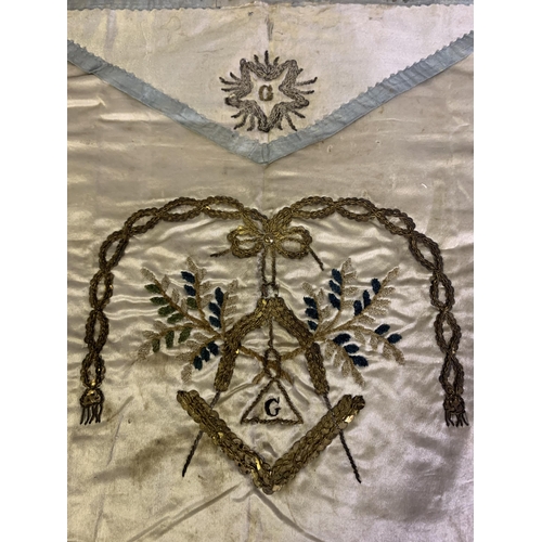 207 - An early 19th century French masonic apron, cream silk embroidered in chenille and metal thread, wit... 