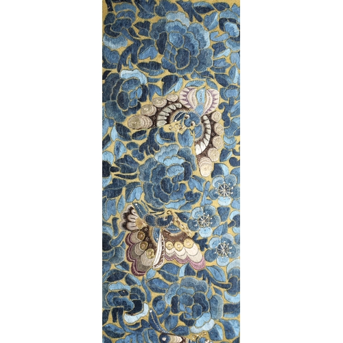 337 - Chinese embroideries: Three 19th century sleeve bands (Huan xiu) , Qing Dynasty to include a pair em... 