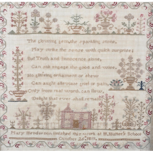 156 - A Henderson family needlework sampler, finished by Mary Henderson on October 26th 1819, at H Nutter’... 