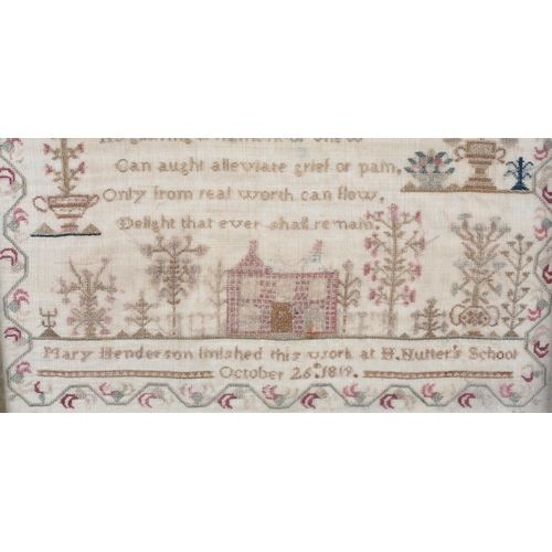 156 - A Henderson family needlework sampler, finished by Mary Henderson on October 26th 1819, at H Nutter’... 