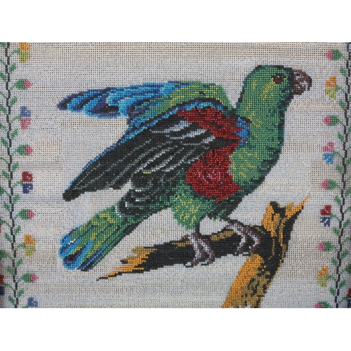 162 - A good 19th century beadwork picture of a colourful parrot perched on a bough, making as if to take ... 