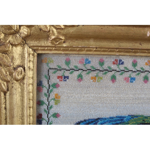 162 - A good 19th century beadwork picture of a colourful parrot perched on a bough, making as if to take ... 