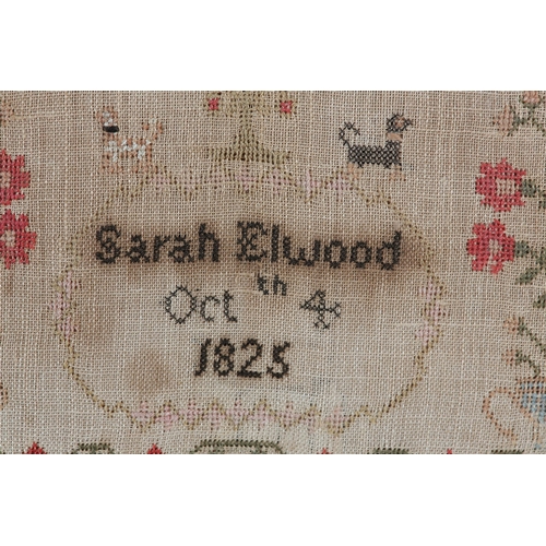 165 - A 19th century needlework sampler, attributed to Sarah Elwood, October 4th 1825, with text entitled ... 