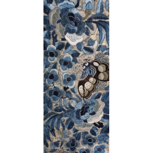 332 - Chinese silk embroidered sleeve bands, 19th century, Qing Dynasty, densely worked in shades of blue,... 