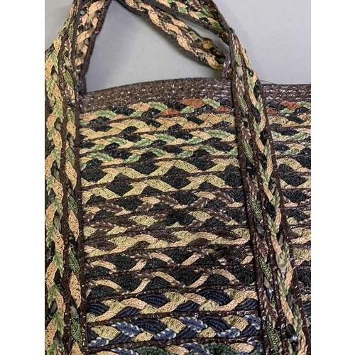 241 - Straw bags: two woven straw bags, probably 1930’s/1940’s, the first in a natural shade woven with a ... 