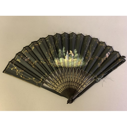 86 - A large Limerick lace fan c 1890’s, the leaf designed with a central harp, the remaining leaf a mean... 