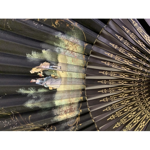 86 - A large Limerick lace fan c 1890’s, the leaf designed with a central harp, the remaining leaf a mean... 