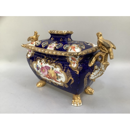 10 - A 19th century Coalport ink stand, oblong, encrusted with flowers, enriched in gilt, 23cm by 17cm (w... 