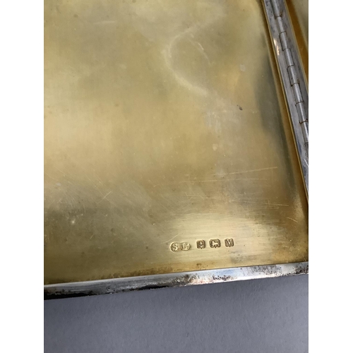 349 - A George VI silver cigarette case, engine turned with open cartouche and square outline, approximate... 