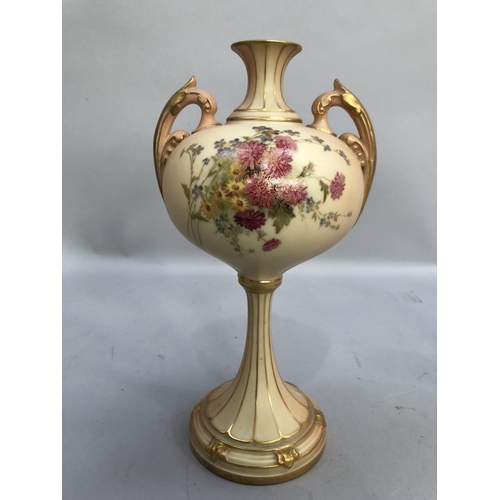 2 - Early 20th century Royal Worcester blush ivory vase of slender form, large body and twin acanthus ha... 