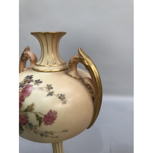 2 - Early 20th century Royal Worcester blush ivory vase of slender form, large body and twin acanthus ha... 