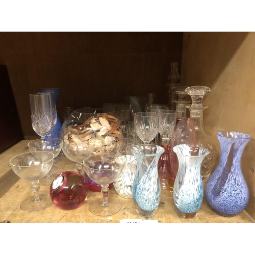 95 - Quantity of glassware to include three decanters, wines, tumblers, Caithness paperweight etc