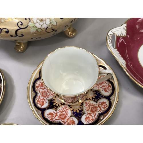 173 - Noritake two handled bowl on four feet enamelled and gilt with peonies on a gilt ground, four Foley ... 