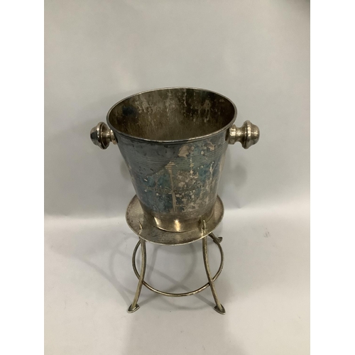 272 - Hotel plate champagne bucket and stand, engraved 'The Queen Hotel Harrogate'