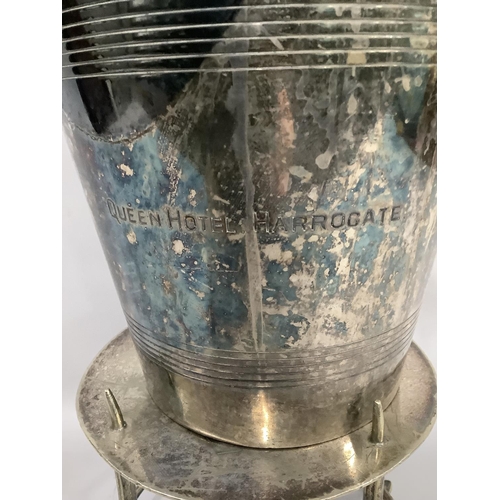 272 - Hotel plate champagne bucket and stand, engraved 'The Queen Hotel Harrogate'