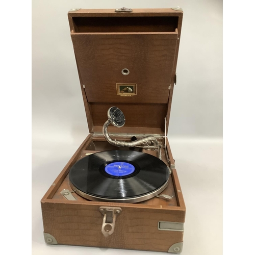 261 - The Gramophone vintage portable record player in crocodile effect case