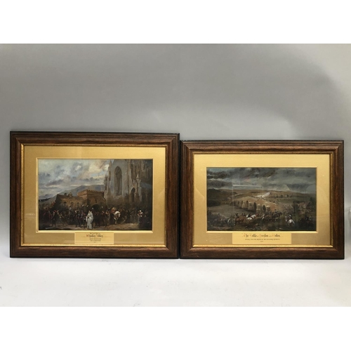 316 - A pair of overpainted prints, The Battle of Preston and The Last Days of Whalley Abbey, 24.5cm by 41... 