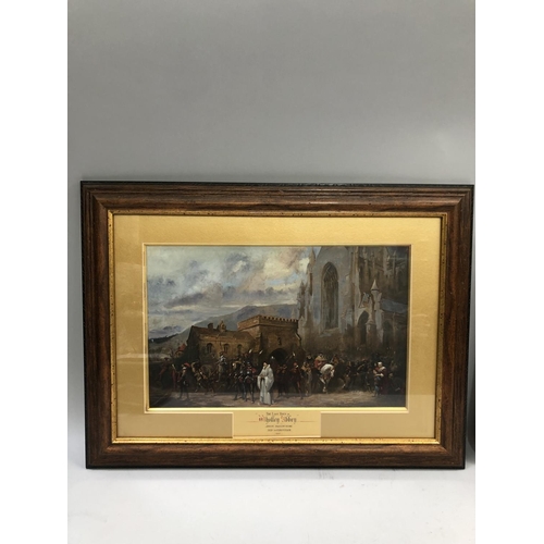 316 - A pair of overpainted prints, The Battle of Preston and The Last Days of Whalley Abbey, 24.5cm by 41... 