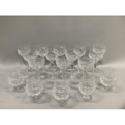 45 - A part suite of crystal table glass comprising twelve hocks and five brandies