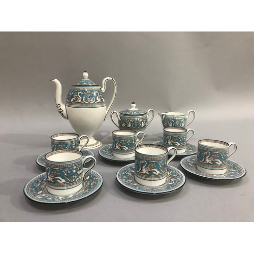 66 - A Wedgwood Florentine coffee service comprising coffee pot, lidded two-handled sugar, cream jug, six... 