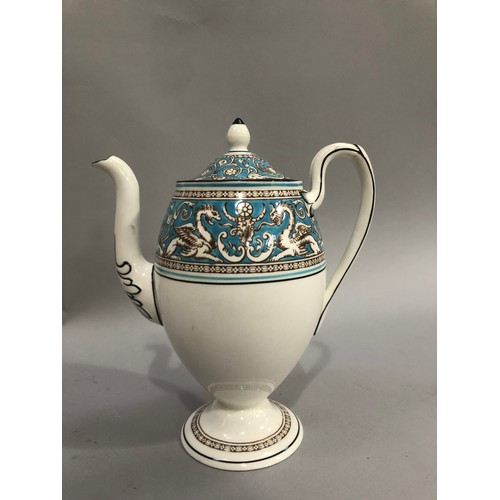 66 - A Wedgwood Florentine coffee service comprising coffee pot, lidded two-handled sugar, cream jug, six... 