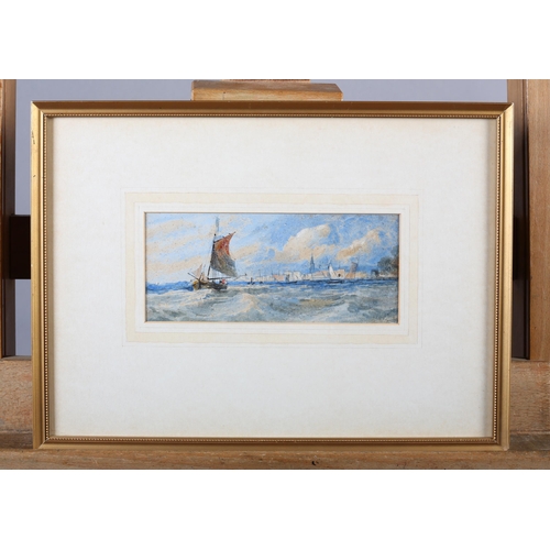 337 - W H..., Coastal seascape with fishing boat, watercolour with scratching out, indistinctly signed to ... 