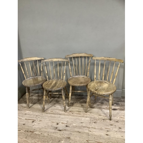 118 - Four beech and elm spindle back farmhouse kitchen chairs