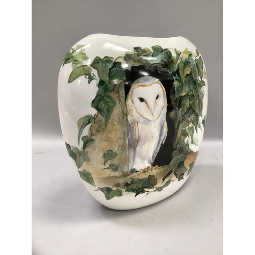 52 - A large vase hand painted with a barn owl amongst ivy to either side, signed Sally Ann Lugg to under... 