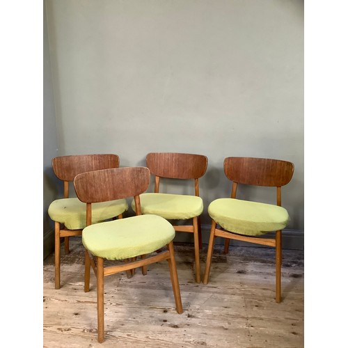 160 - Four 1960's dining chairs with green covers