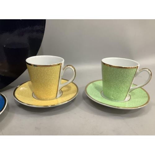 185 - Royal Worcester Harlequin cups and saucers 'In Celebration of HRH 80th Birthday' in box