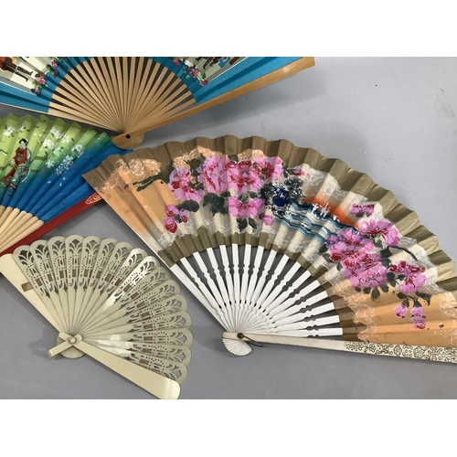 204 - Four fans, celluloid Brise fan with ribbon, Japanese Cyrano of London painted fan, BOAC airlines adv... 