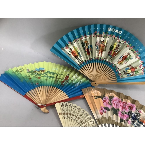 204 - Four fans, celluloid Brise fan with ribbon, Japanese Cyrano of London painted fan, BOAC airlines adv... 