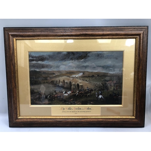 316 - A pair of overpainted prints, The Battle of Preston and The Last Days of Whalley Abbey, 24.5cm by 41... 