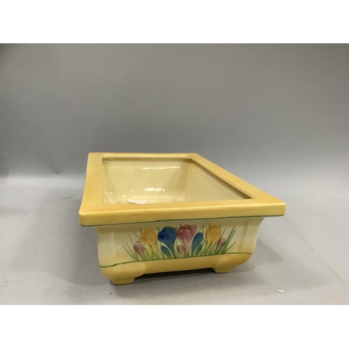 8 - Clarice Cliff 'Sungleam Crocus' rectangular trough planter with flared rim on squat supports, stampe... 