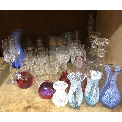 95 - Quantity of glassware to include three decanters, wines, tumblers, Caithness paperweight etc