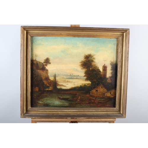 340 - 19TH CENTURY EUROPEAN SCHOOL, classical valley landscape with lake, oil on canvas, unsigned, 42cm x ... 