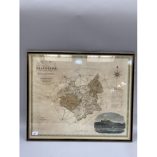 297 - A map of the County of Leicester by C and I Greenwood, 1825, double page with vignette of Belvoir Ca... 